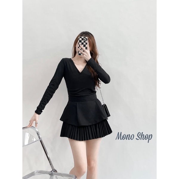 Áo thun tăm cổ đắp nhún eo khuy bên, áo thun tăm gân vạt đắp đính nút bên. Ảnh thật/ sẵn