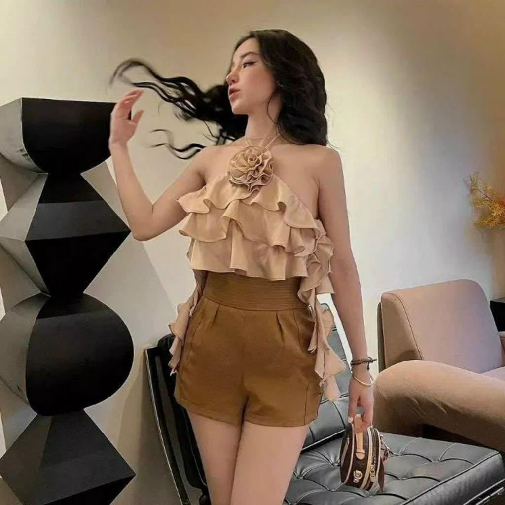 Áo kiểu nữ,Áo lụa cột cổ kết bông thời trang sành điệu hot trend