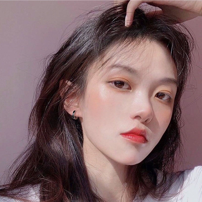 Nữ thời trang Hoa tai tròn đen trắng Hoa tai đơn giản kiểu Hàn Quốc