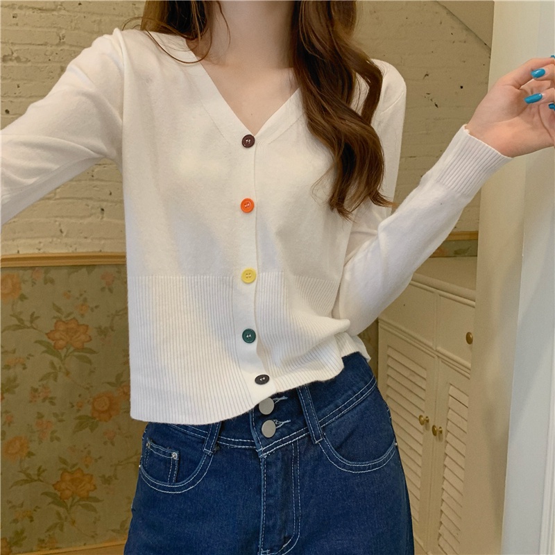 IELGY    Áo Khoác cardigan Dệt Kim Tay Dài Cổ Chữ v Dáng Rộng Phong Cách retro Dành Cho Nữ
