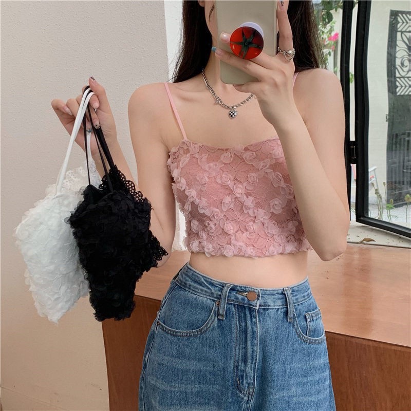 Áo Bra Nữ Ren Hoa Hồng Thêu Nổi 2 Dây Thun Lưng Co Giãn Hot Trend 586