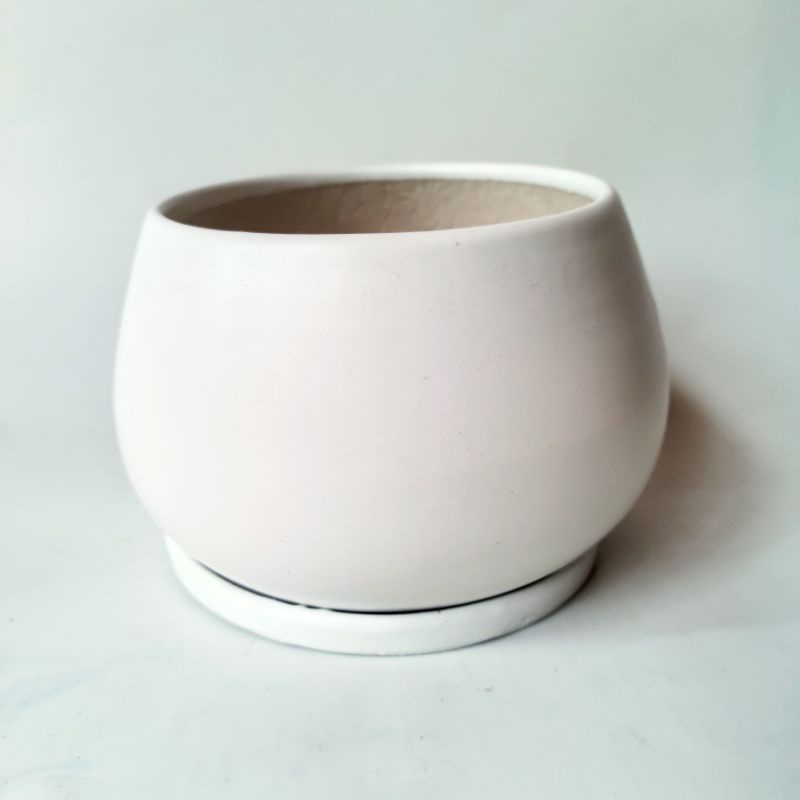 Chậu sứ hình hạt dẻ trơn kèm đĩa đường kính 14 cm, nhiều màu sắc, phù hợp trồng cây để bàn trang trí văn phòng, nội thất
