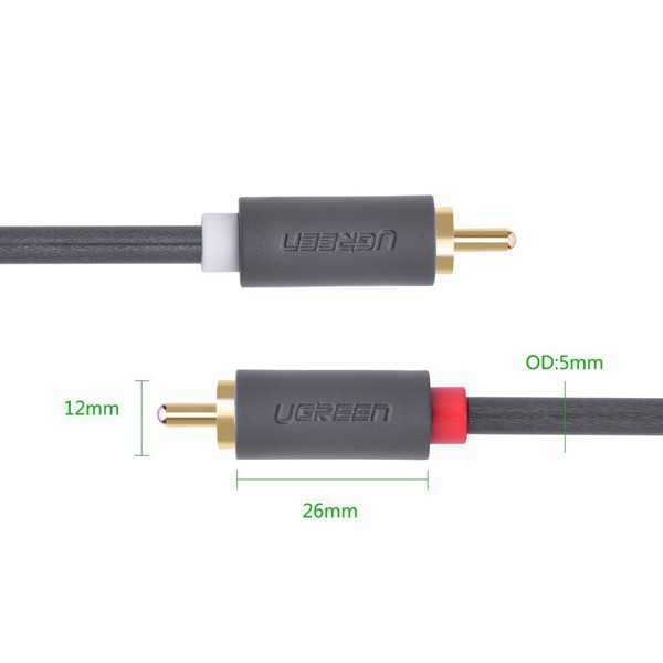 [Mã ELHACE giảm 4% đơn 300K] Dây cáp AV 2 đầu RCA dài 1.5M - 2M - 3M Ugreen 10517 - Hàng Chính Hãng