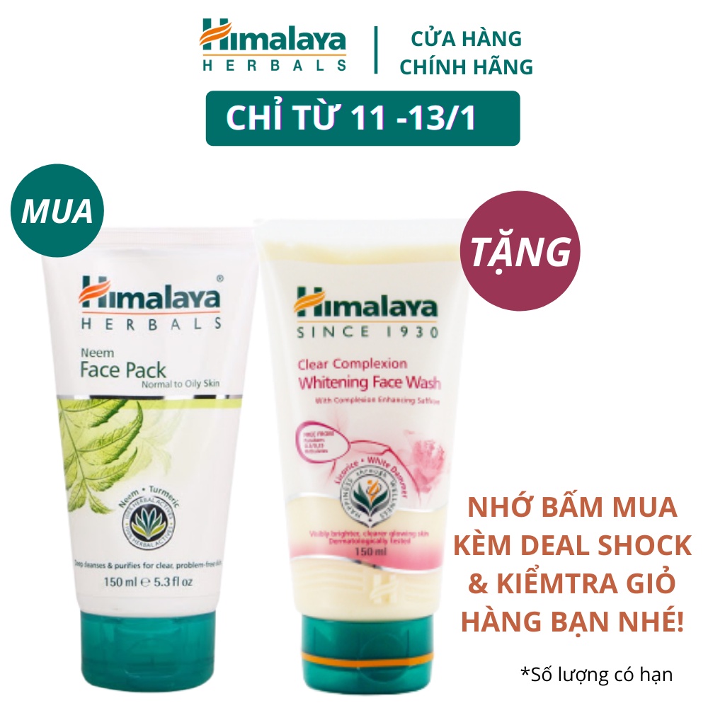 Mặt nạ đất sét lá neem loại bỏ mụn, bã nhờn và mờ thâm Himalaya Neem Face Pack 150ml