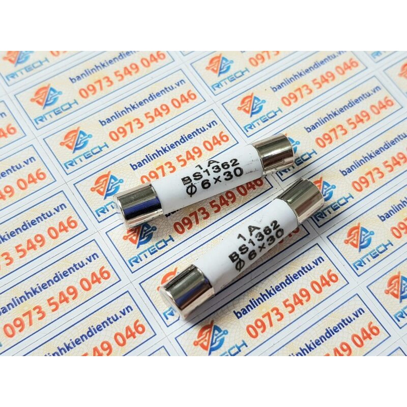 [Combo 10 chiếc] Cầu chì sứ R058 1A 250V BS1362 6X30MM