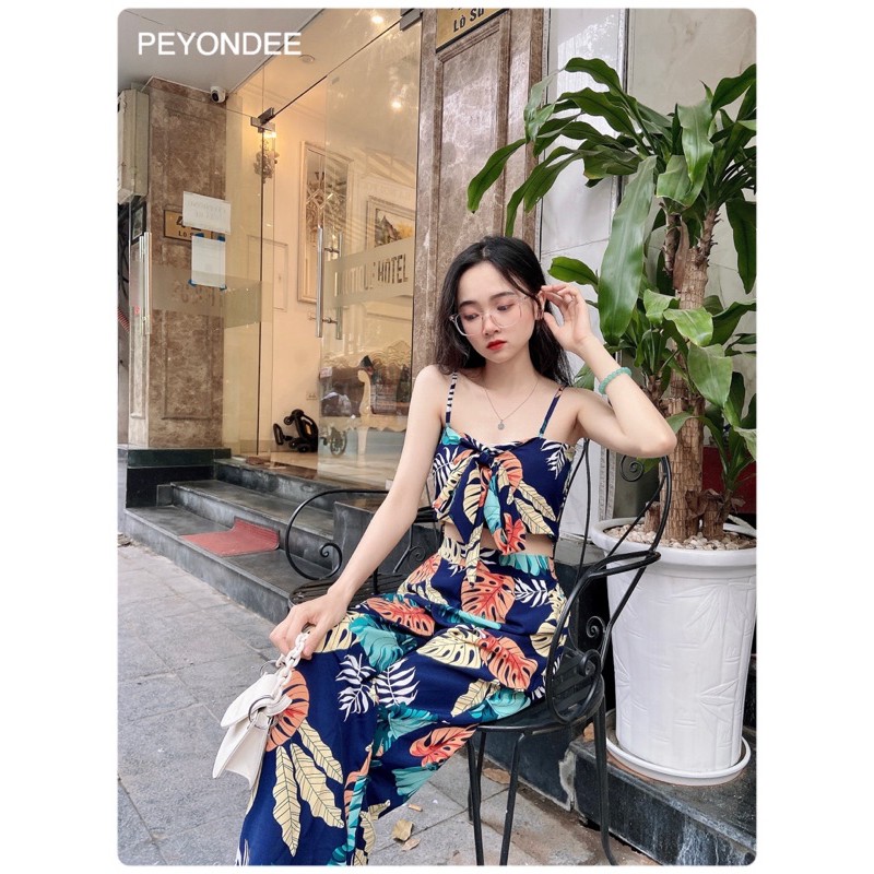 Set tiểu thư đi biển PEYONDEE co giãn lưng, freesize, quần tôn eo