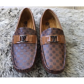 Giày Lười Nam Da Bò Sọc CaRo , Quai Có Gắn Mạc LV