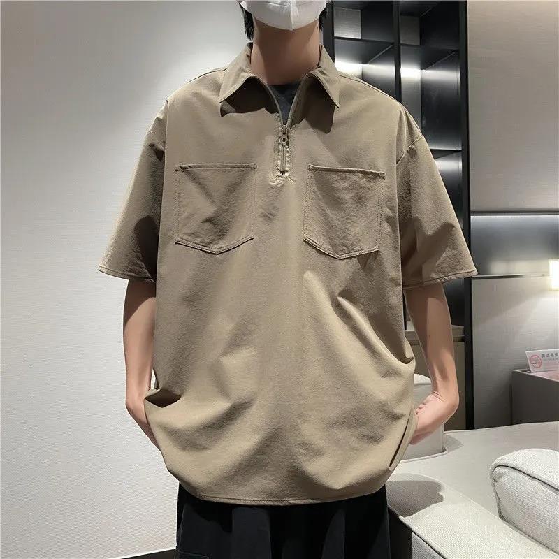 Áo polo Tay Ngắn Dáng Rộng Vải Lụa Lạnh Mỏng Thời Trang Mùa Hè Cho Nam