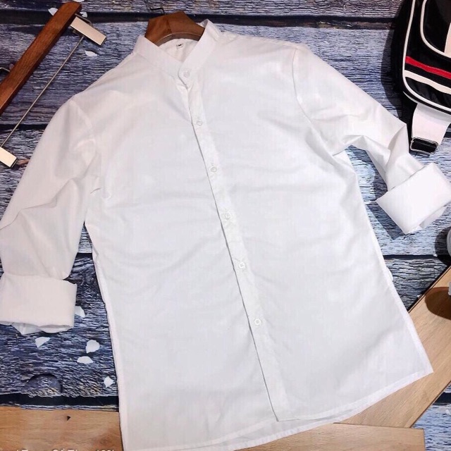 [Mã FAMAYMA2 giảm 10K đơn 50K] ÁoSơ Mi Nam Dài Tay Cổ Trụ Chất Lụa Trắng | BigBuy360 - bigbuy360.vn