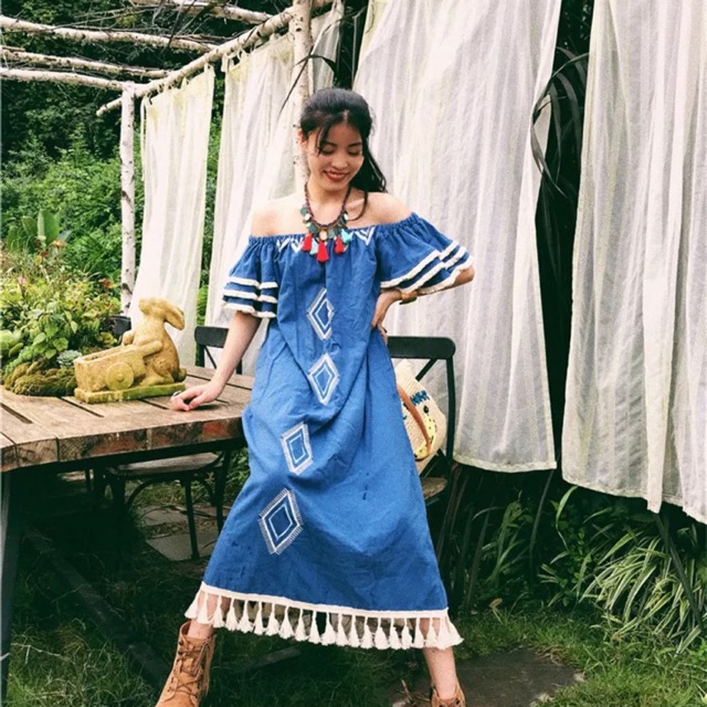 [HÀNG ORDER] VÁY MAXI BOHO TRỄ VAI TAY BỒNG (ảnh thật)
