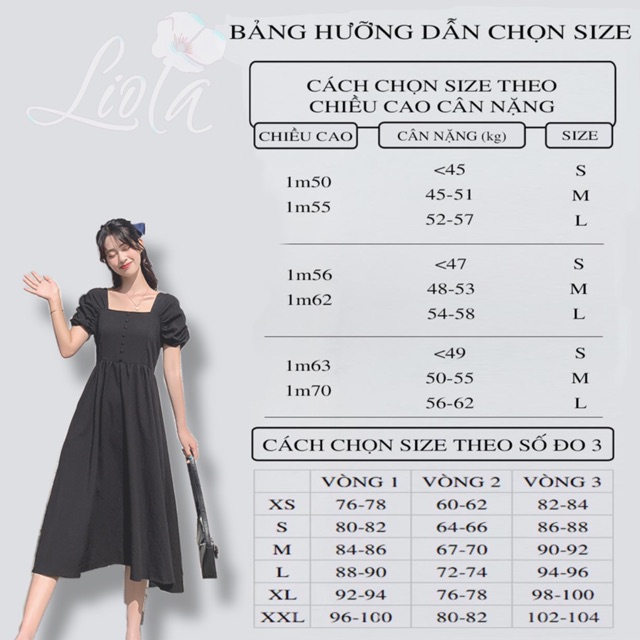 Đầm đen cổ vuông tay chuông_váy nữ thiết kế che bụng tạo eo thon LIOLA