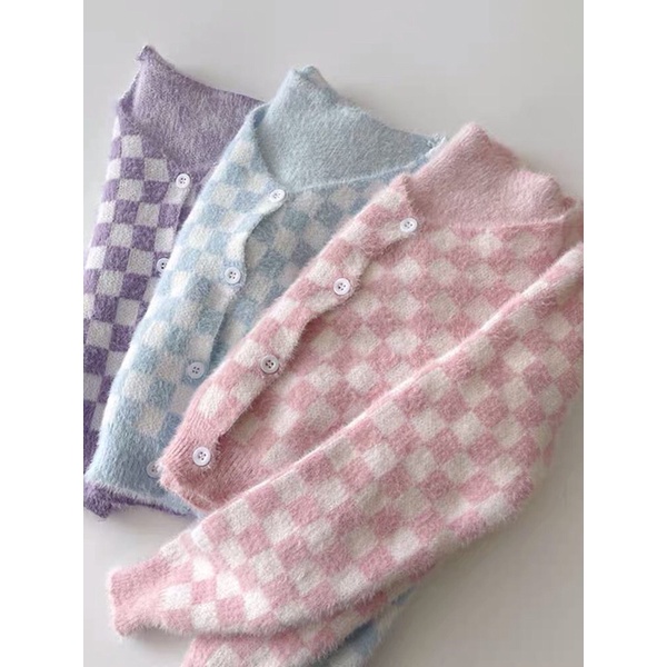 Áo cardigan kẻ ô vuông lông thỏ(có ảnh thật) | BigBuy360 - bigbuy360.vn