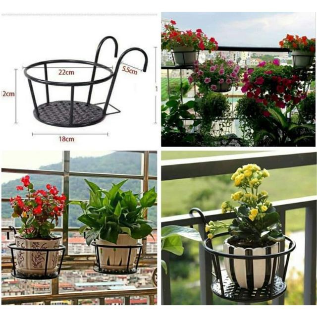 Giá sắt tròn treo chậu cây hoa ban công màu đen trắng loại đẹp