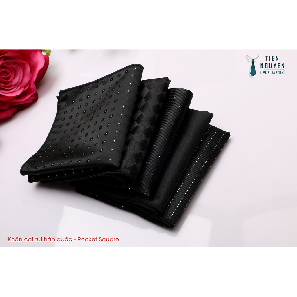 Khăn Cài túi áo Vest nam Chất coton - Phụ kiện cài túi Pocket Square đen họa tiết
