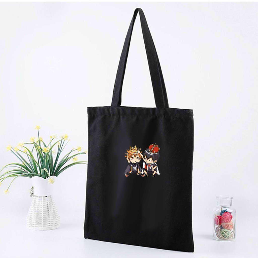 Túi tote vải đeo vai đen trắng in hình Haikyuu! Vua bóng chuyền anime M02