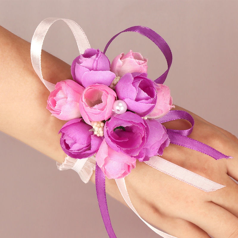 Vòng Hoa Hồng Đeo Cổ Tay Cô Dâu, Phù Dâu, Trang Trí Đám Cưới, Gói Hộp Quà Tặng, Nơ Rút Hình Hoa