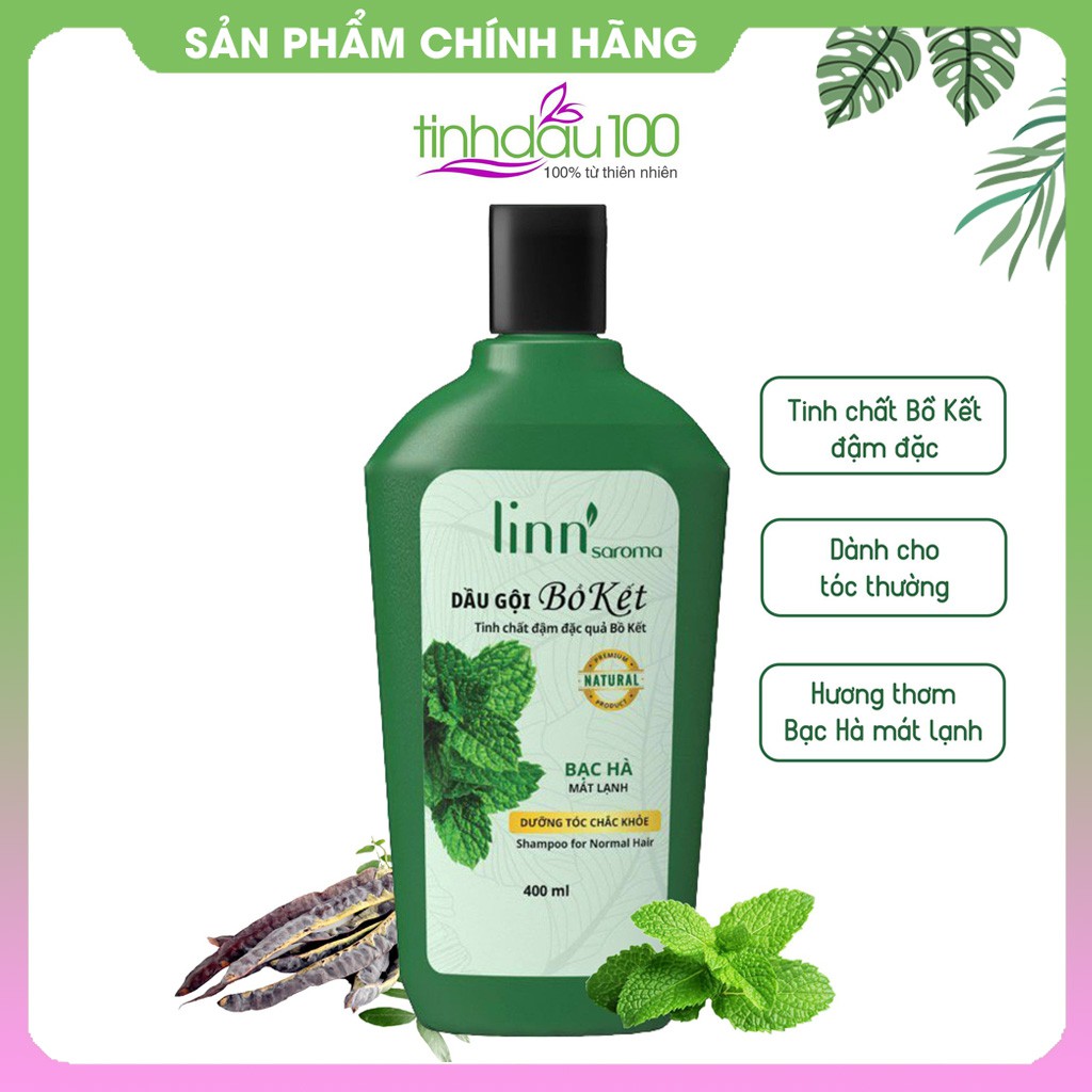 Dầu gội Bồ kết Linn Saroma với tinh dầu Bạc hà, Oải hương cho tóc thường, dầu, khô, gàu chai 400ml Tinh Dầu 100 Shop