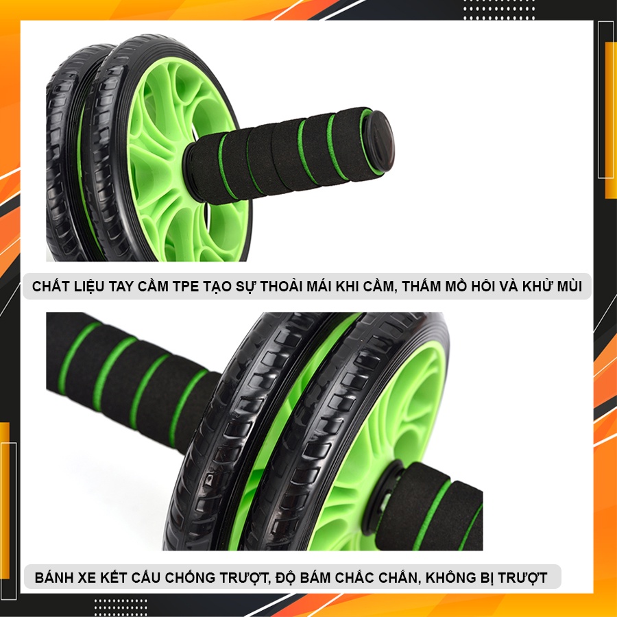Dụng cụ tập cơ bụng, con lăn cơ bụng 2 bánh, máy tập cơ bụng tập gym ab tại nhà TẶNG thảm lót Chính Hãng Eros Store