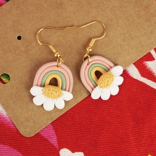 Khuyên tai đất sét Polymer handmade Daisy Rainbow