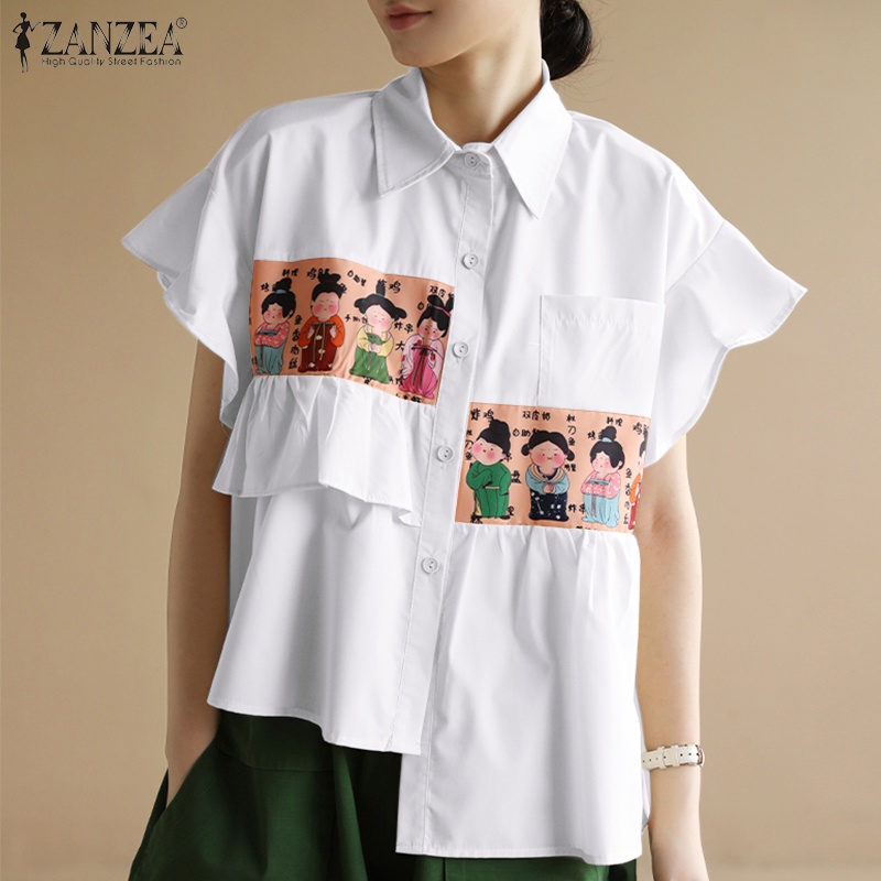 Áo sơ mi ZANZEA cổ bẻ cài nút in họa tiết độc đáo thời trang cho nữ