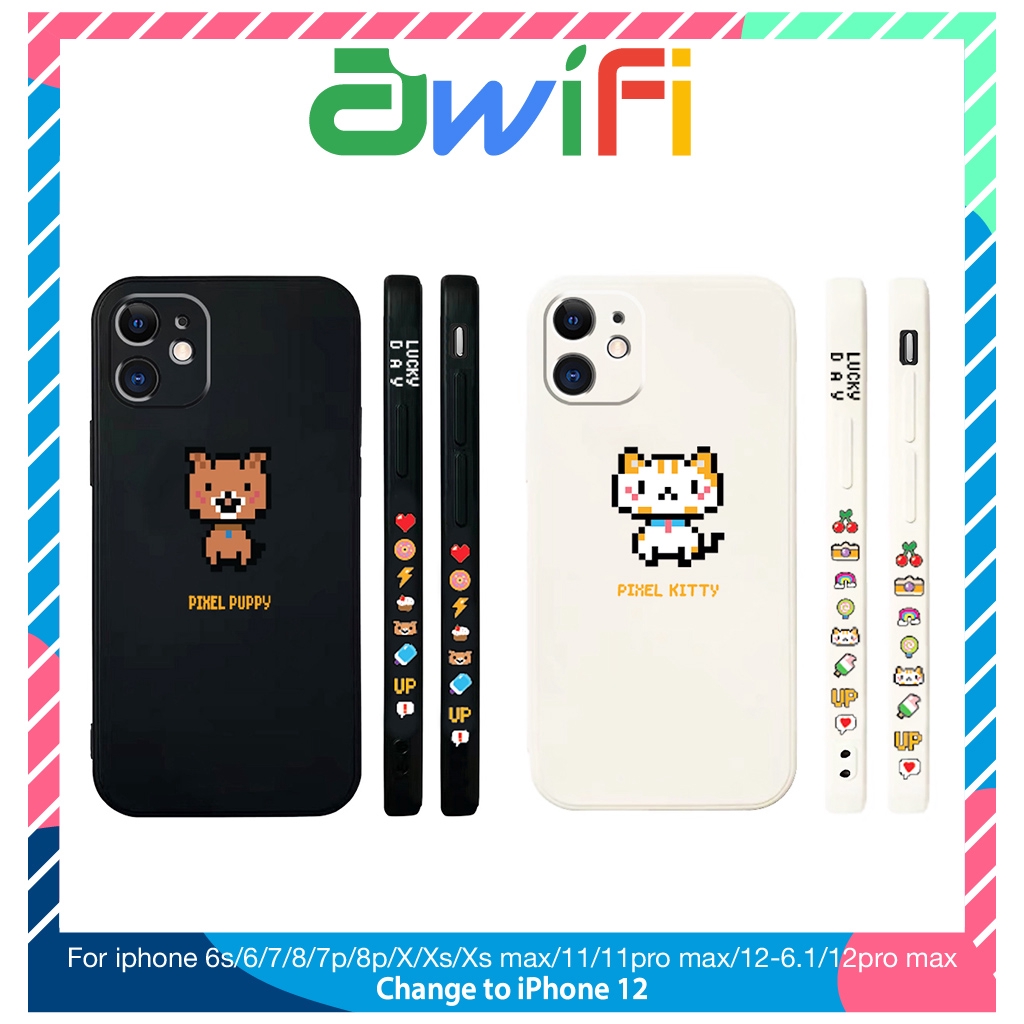 Ốp lưng iphone vuông cạnh hình pixel dog 6/6plus/6s/6splus/7/7plus/8/8plus/x/xr/xs/11/12/pro/max/plus/promax-Awifi A2-4