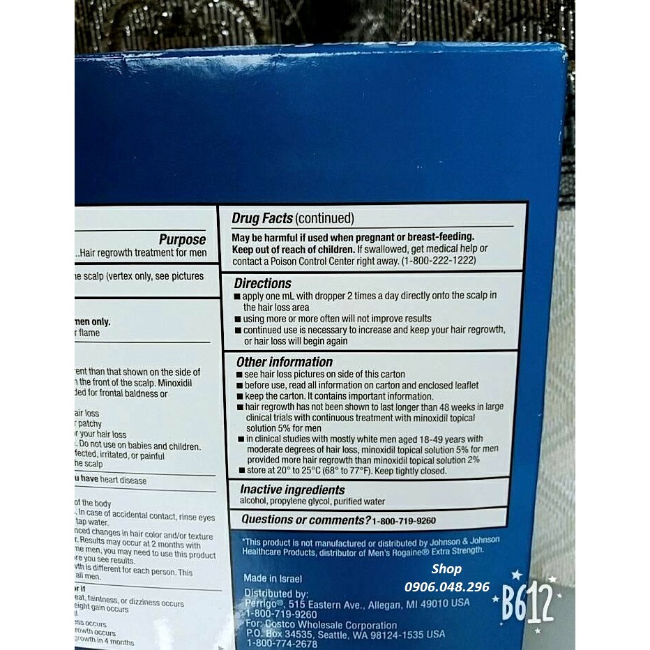 [ Date : " Tốt nhất " tại Mỹ ]  Sản phẩm Thoa ngoài Mọc Tóc, mọc Râu  Minoxidil  Kirkland USA - 1 Hộp / 6 Lọ minoxidil .