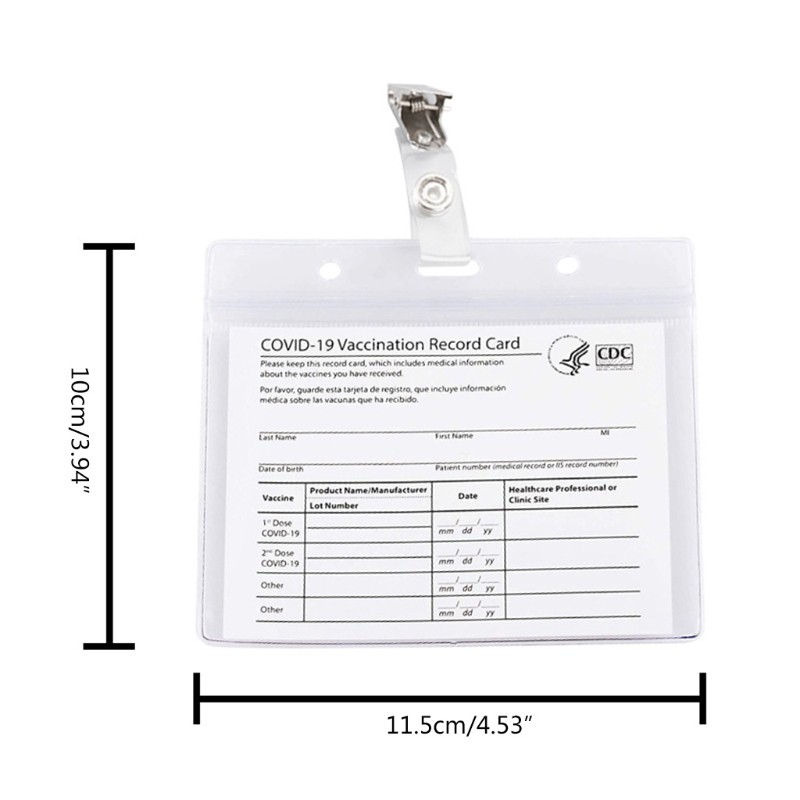 WMMB Heavy Duty Vaccination Card Record Holder 4 x 3in Horizontal ID Protector Sleeve with Clip for CDC Immunization Badge