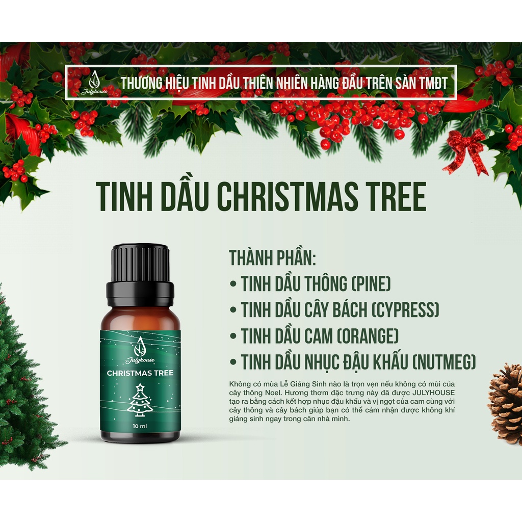 Tinh Dầu Giáng Sinh Christmas Tree/Gift of Christ/Holiday Cheer 10ml JULYHOUSE món quà Noel ngọt ngào giúp thư giãn