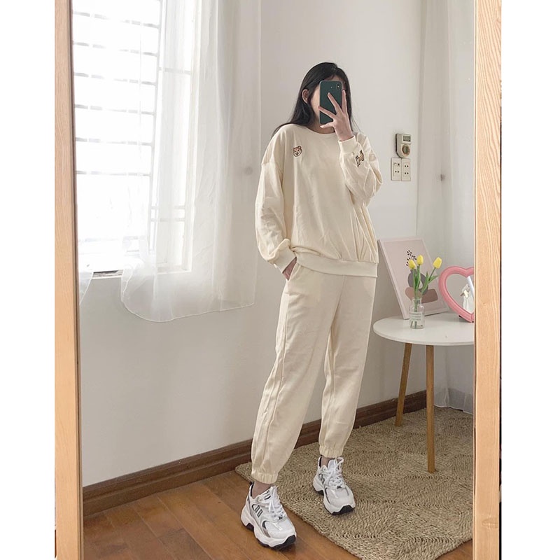 Bộ Nỉ Bông Thêu Mặt Gấu Dày Dặn Hàng Quảng Châu M0459- Lolla_Fashion