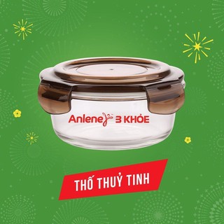 Hộp thủy tinh nắp nâu tròn quà tặng từ Anlene.