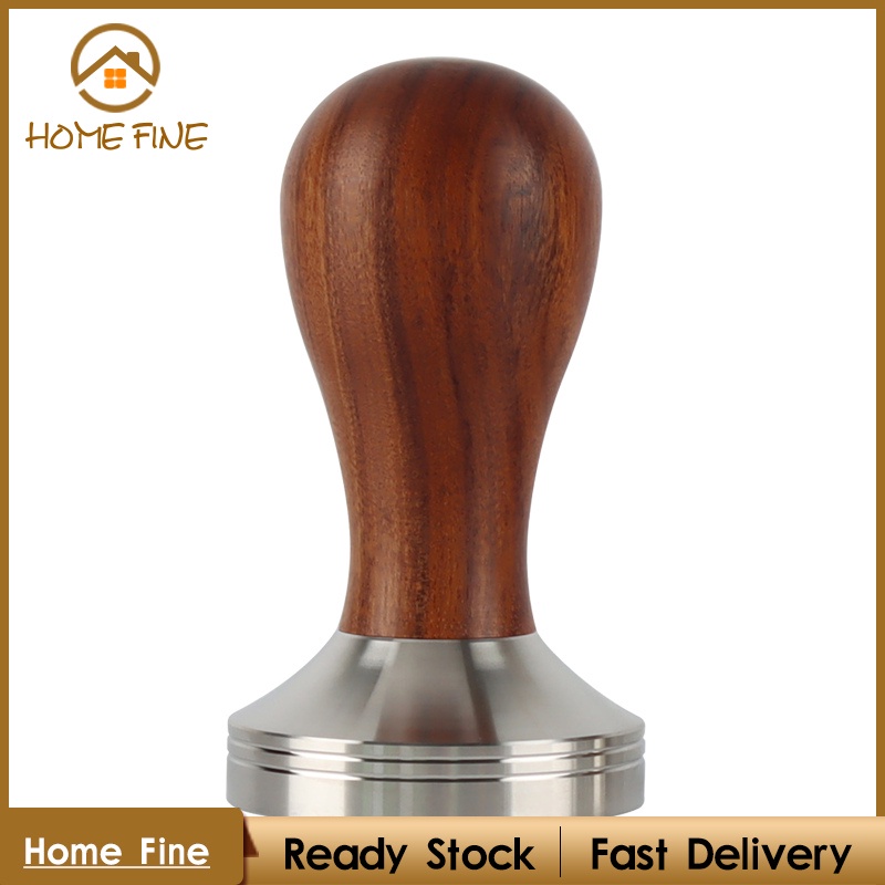【Home Fine】Stainless Steel Coffee Tamper Barista Espresso Coffee Bean Press Tool w/Wooden Handle Flat Base