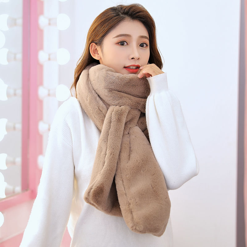 Khăn quàng cổ màu trơn phối lông kiểu Hàn Quốc ấm áp thời trang cho nữ