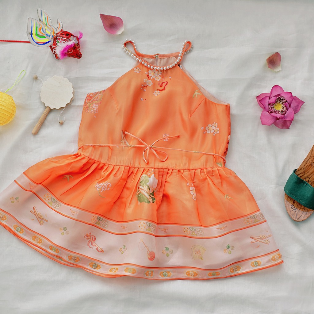 Sumire Store Áo yếm xòe organza Hoa Niên Ca - Cam