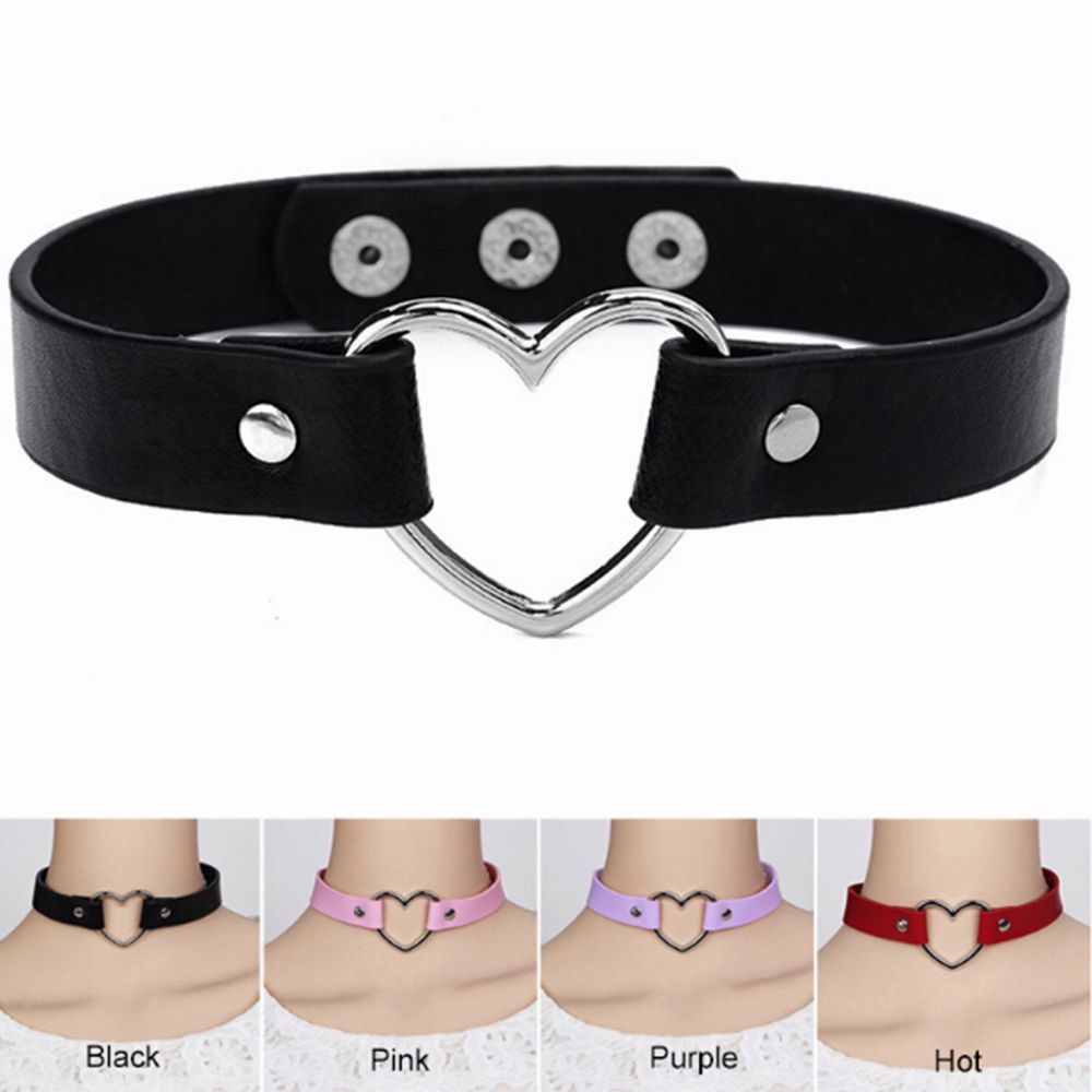 Vòng cổ choker bằng da đính đinh tán hình trái tim nhiều màu phong cách Harajuku cho nữ