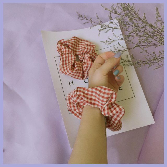 Chun tóc vải hottrend dễ thương - Scrunchies kẻ nhỏ vintage siêu xinh