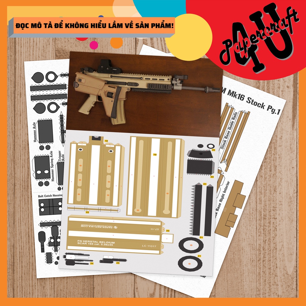 Mô hình giấy 3D , đồ chơi lắp ráp PUBG - SCAR-L tỉ lệ 1:1