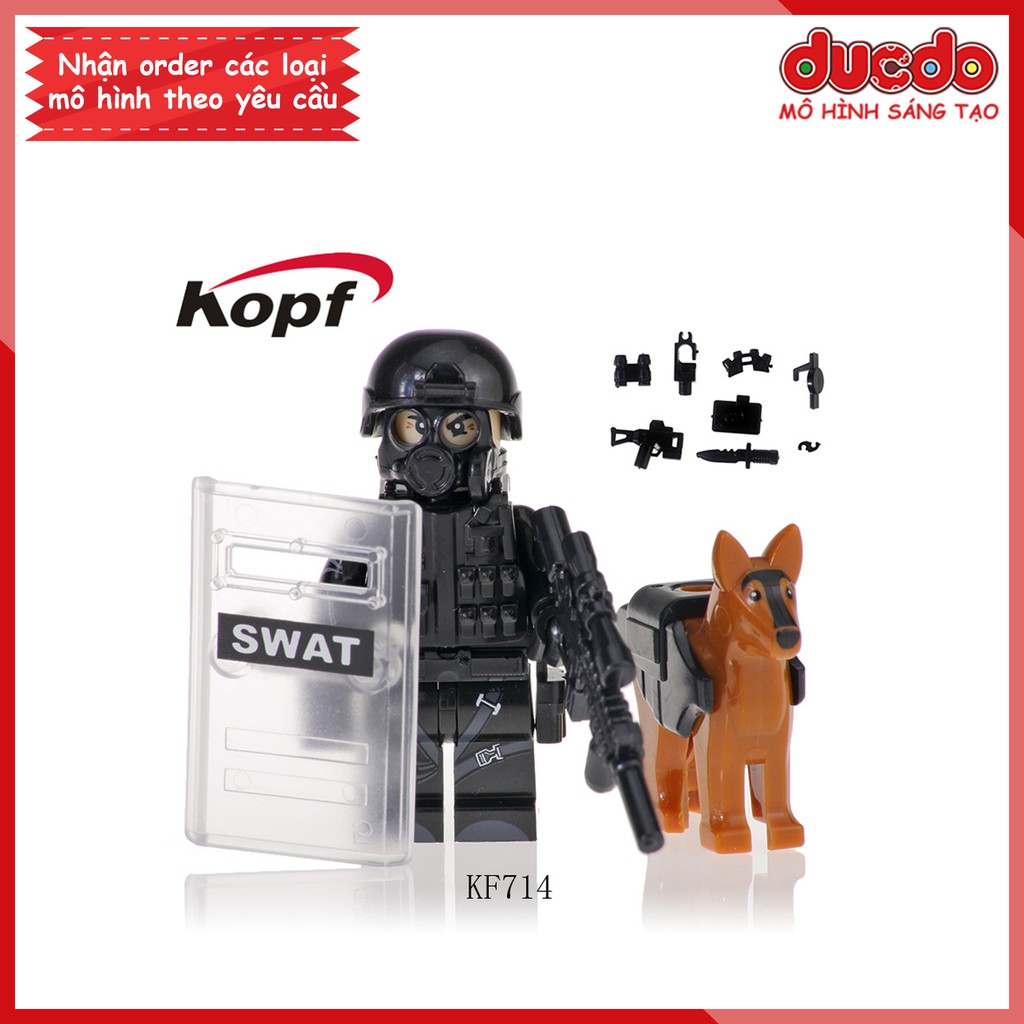 Minifigures lính SWAT đặc nhiệm full trang bị kèm chó nghiệp vụ - Đồ chơi Lắp ghép Xếp hình Mô hình Mini Kopf KF6067