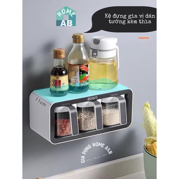 Kệ Đựng Gia Vị ECOCO Kèm Thìa Bộ 3 Hộp và 2 Hộp, Hộp Đựng Gia Vị Chống Ẩm Dán Tường Tiện Lợi