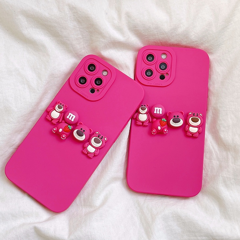 Ốp Điện Thoại Tpu Dẻo In Hình Gấu Hồng Đỏ Dâu Đáng Yêu Cho iphone 15 pro max 14 13 12 pro max 11 pro max 7 8 plus