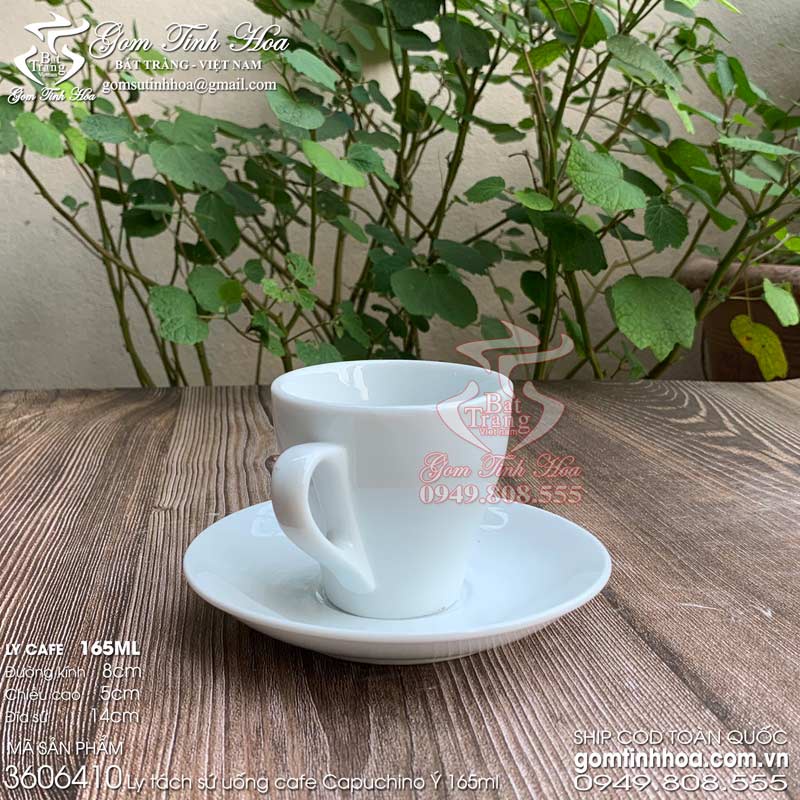 Ly tách cafe capuchino 165ml men trắng gốm sứ Bát Tràng