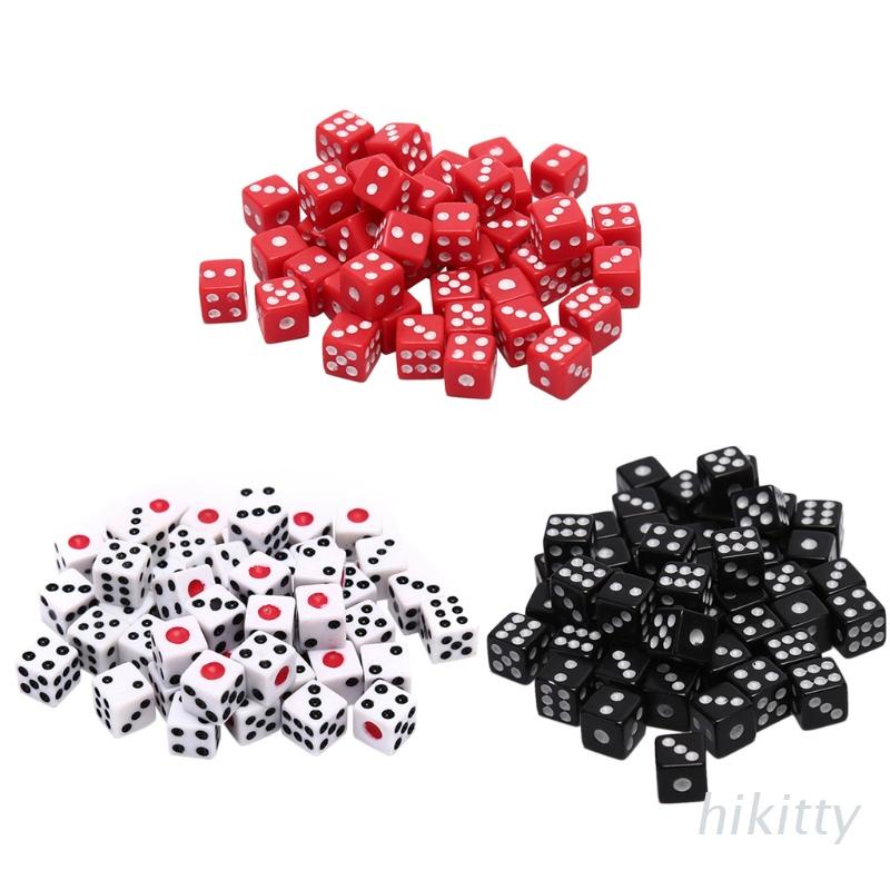 Set 100 xúc xắc nhựa acrylic 8mm màu trắng / đỏ / đen dùng để chơi game
