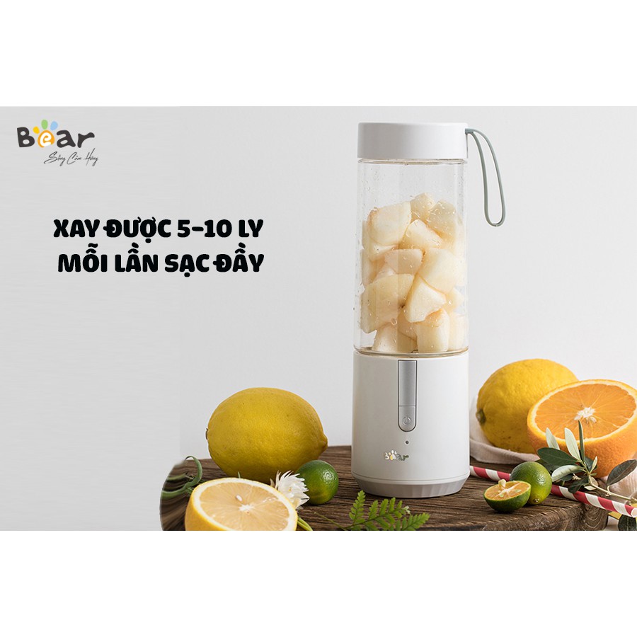 Máy xay sinh tố đa năng Bear LLJ-D04L1 dung tích 350ml tích hợp pin sạch điện lưỡi dao innox 304 sắc bén - Hàng Quốc Tế