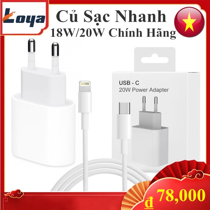 Củ Sạc Nhanh 20W Cho IPhone Bộ Sạc nhanh Cục Sạc Ip Nhanh 20w 18W PD Cáp Lighnting Dây Sạc Nhanh Iphone Dây Sạc Nhanh