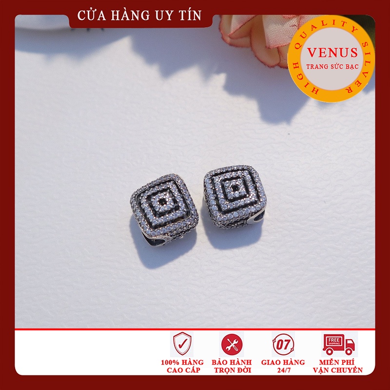 [Hàng cao cấp] Charm bạc 925 vuông viền đá- Mã sản phẩm VENUSVVD