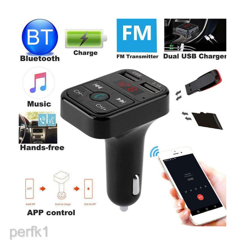 Thiết bị thu phát Bluetooth phát nhạc và đài FM với 2 cổng sạc USB cho xe ô tô