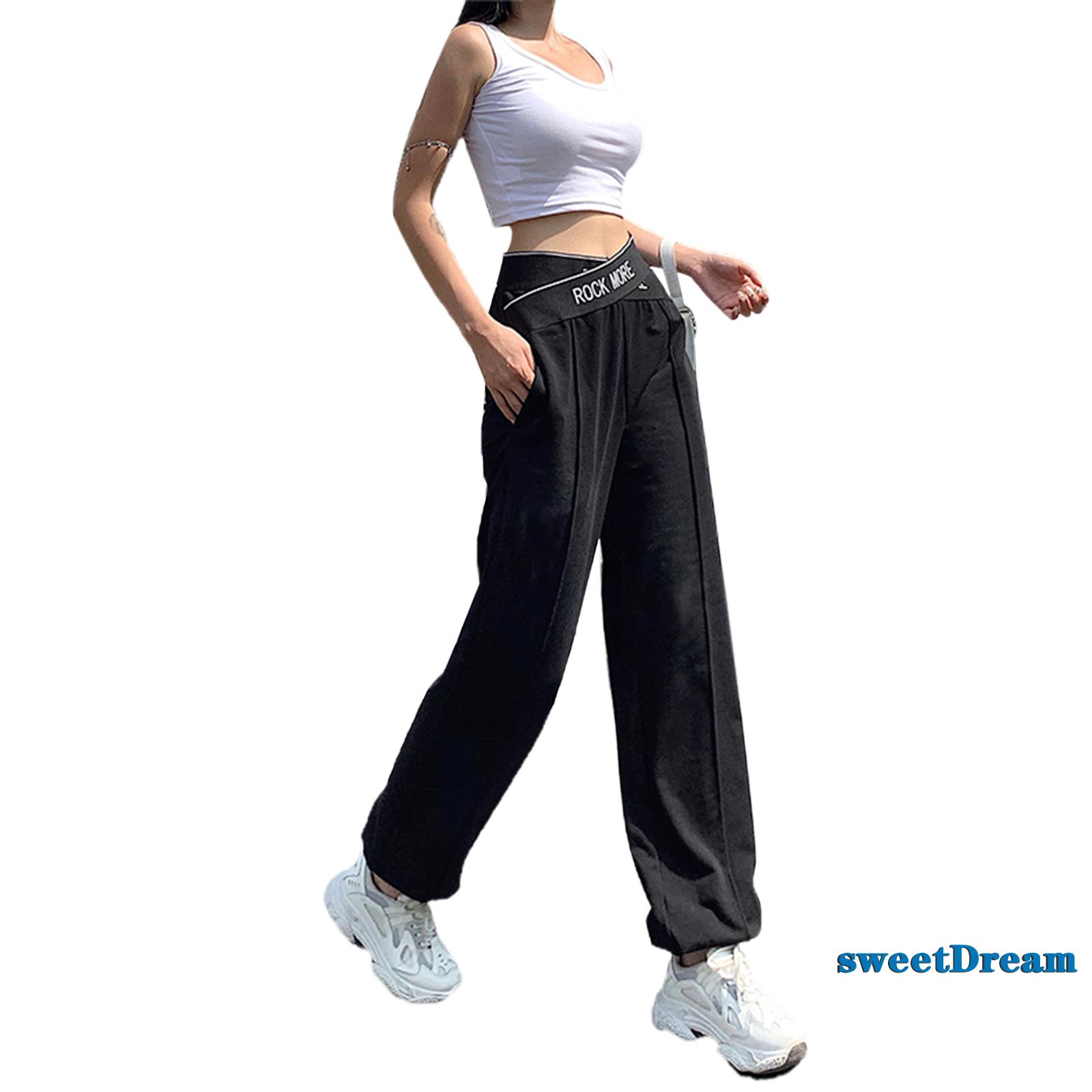 SWEETDREAM-Women´s Casual Jogger Pants, Criss Cross Letter Print Loose Fit Full Length Sweatpants