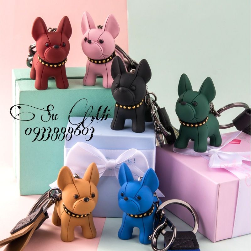 Móc khóa chó con nhiều màu dễ thương- Móc khóa thời trang cute cún con dây da đủ màu