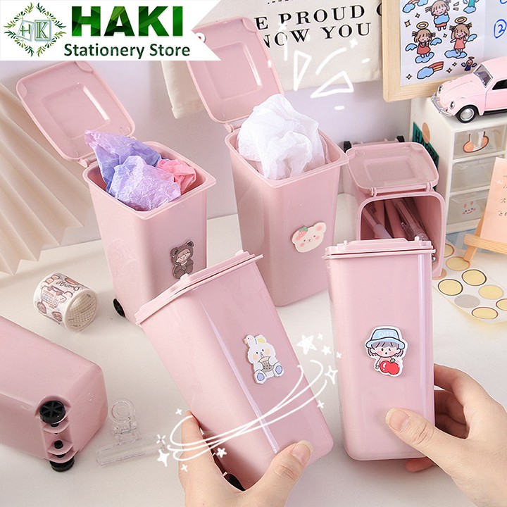 Ống đựng bút hình thùng rác HAKI đa năng màu hồng xinh xắn OB03
