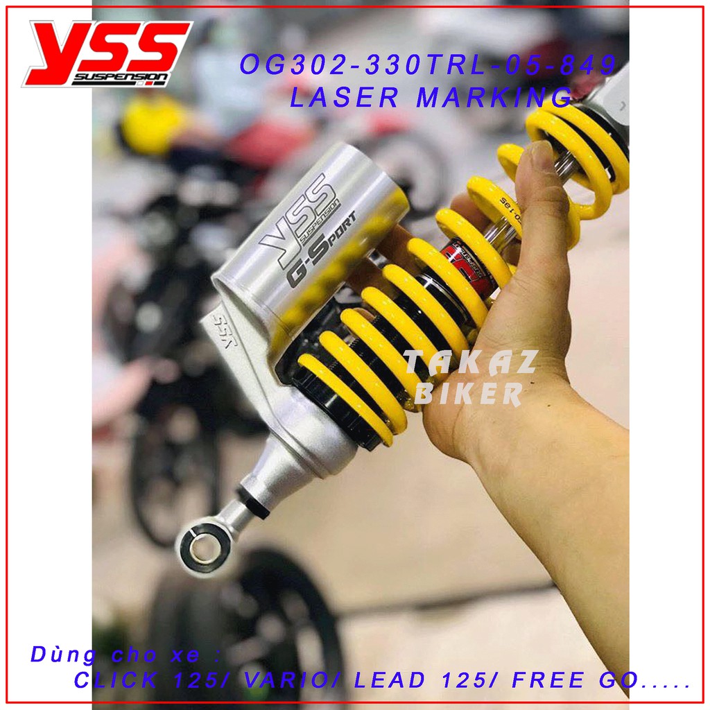 Phuộc YSS Vario, Click I, Lead, Vision New, SH Mode, Freego G-Sport OG302-330TRL-05-849 Màu Vàng