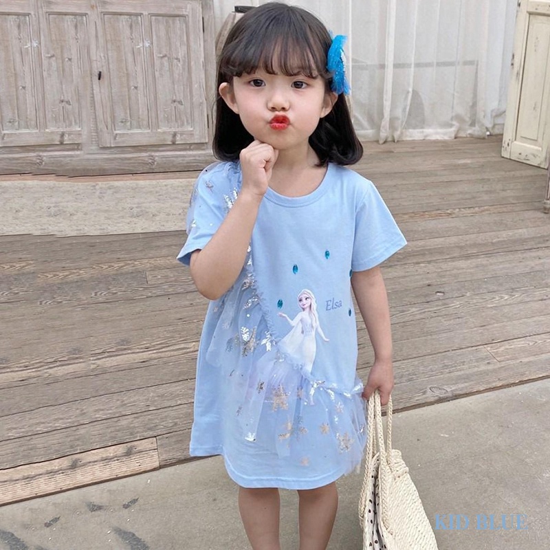 Đầm Công Chúa Tay Ngắn Phối Lưới In Họa Tiết Hoạt Hình Phong Cách Phương Tây Thời Trang Xuân Thu Cho Bé Gái